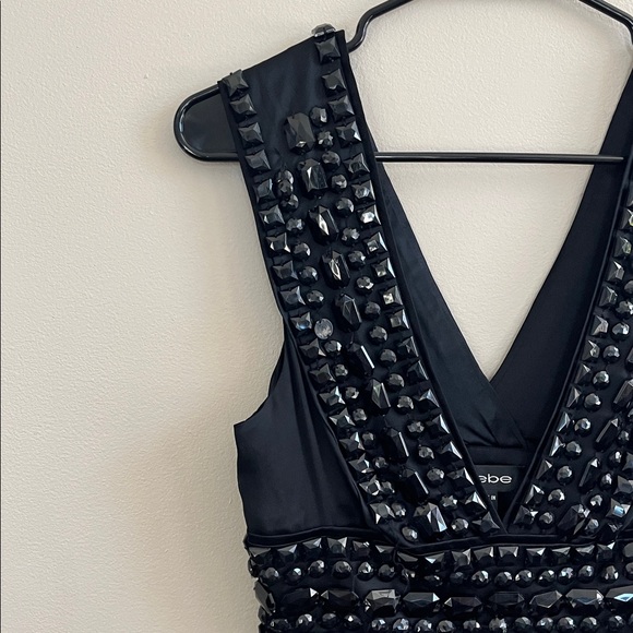 Bebe black silk sleeveless dress with beading small - Picture 5 of 16